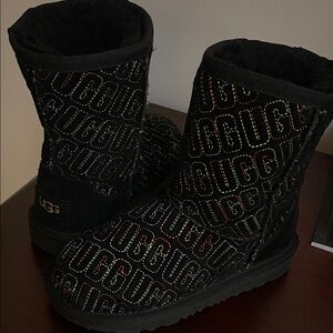 UGG Black Boots with Colorful Logo Pattern